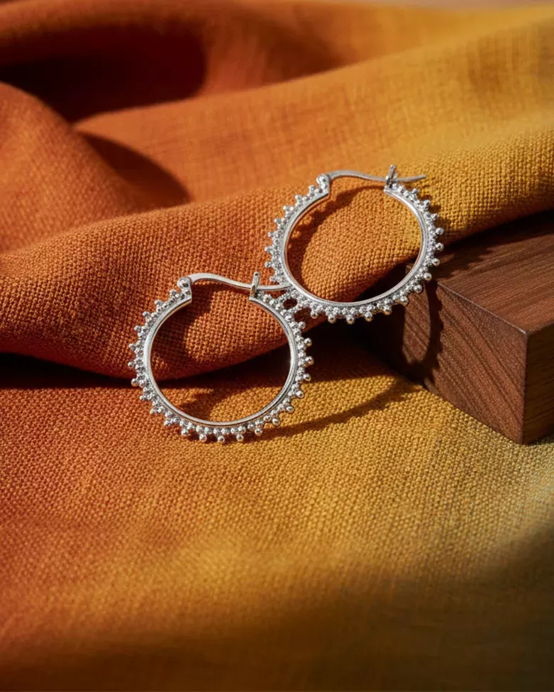 LULU Hoops | Women's Medium Hoop Earrings with Beaded Decorations - Moon