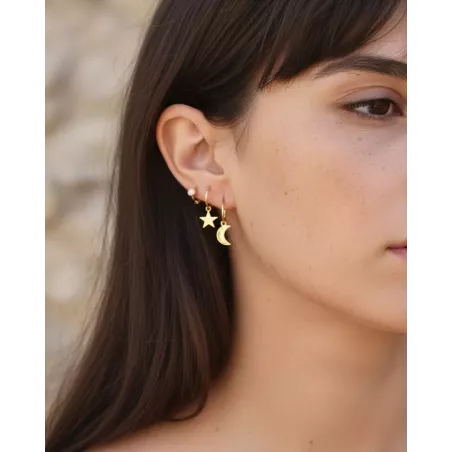 GALAXY Gold Hoops | Sterling silver earrings with moon and star - moon