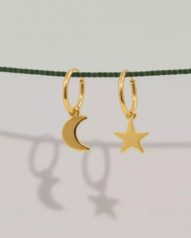 GALAXY Gold Hoops | Sterling silver earrings with moon and star - moon