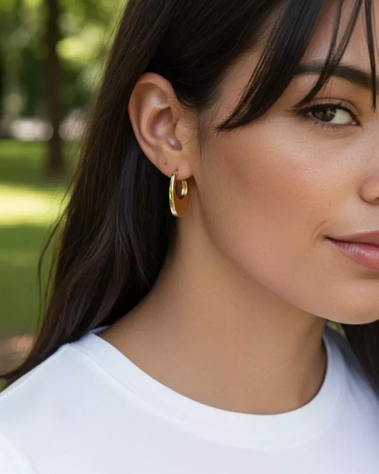 SORA Gold Earrings | Medium Hoop Earrings with Hidden Clasp - Moon