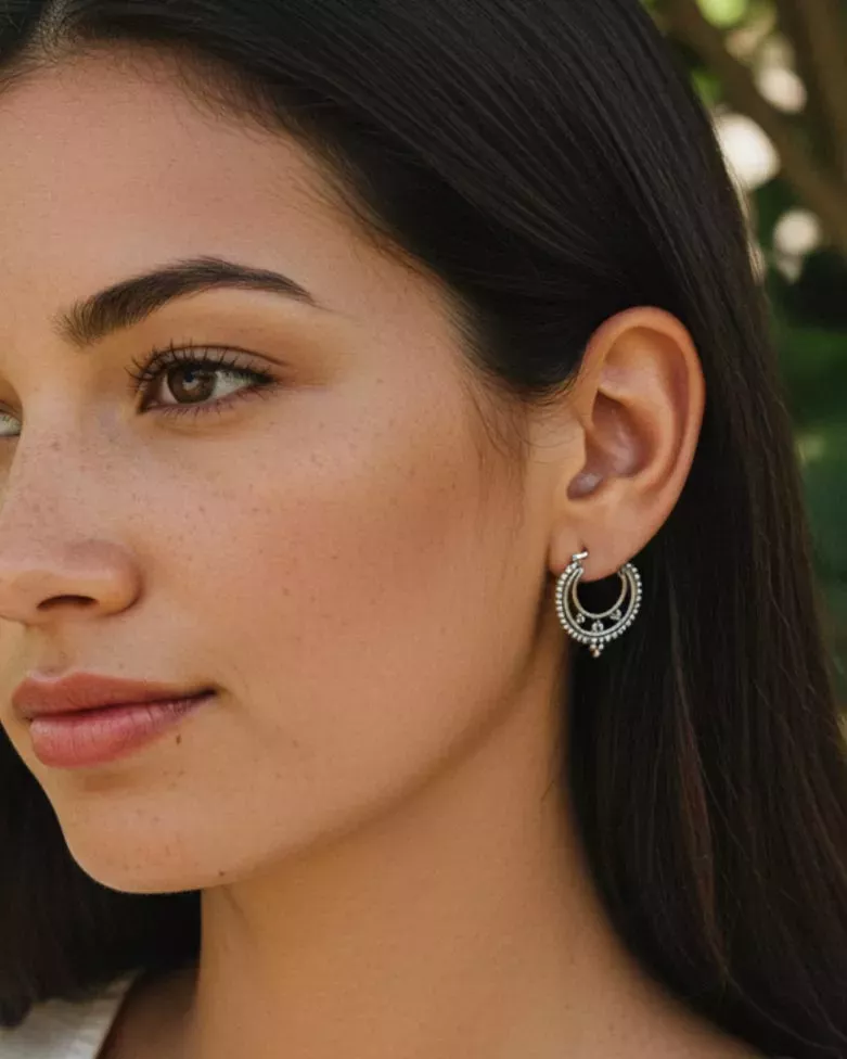 NINA Earrings | Small Boho-Style Hoops - Moon