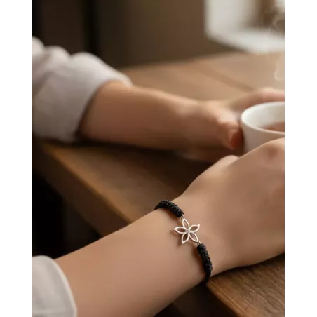 Pulsera BUNGA | Pulsera Hilo Macramé Plata Flor Ajustable - moon