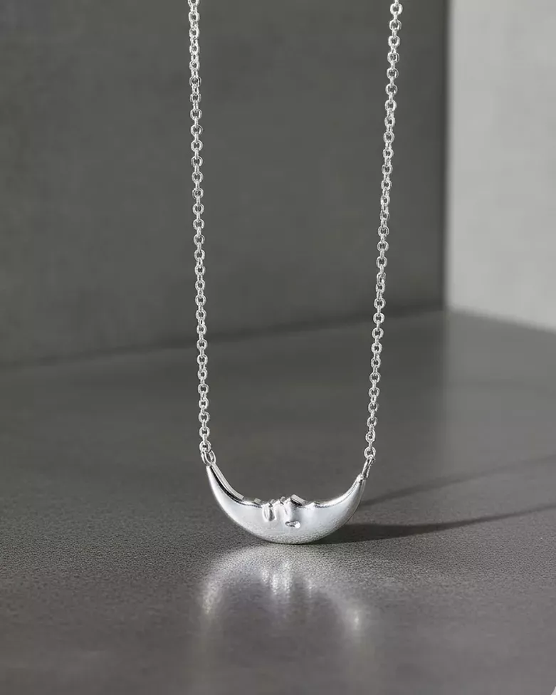 ELYRA Necklace | 925 Sterling Silver Half Moon and Face Necklace | moon