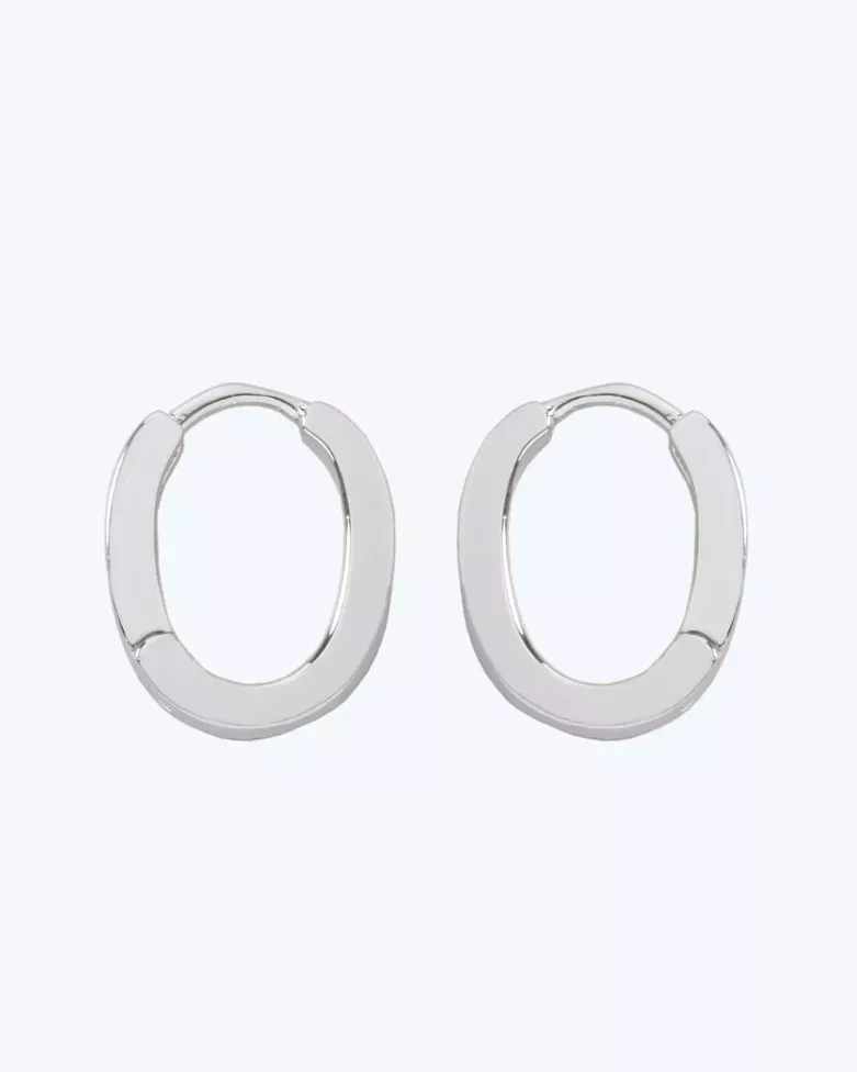 ELVA 925 Sterling Silver Earrings | Minimalist Oval Hoops