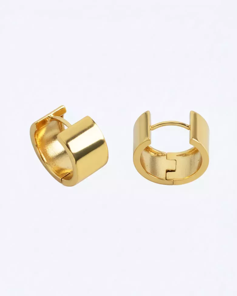 SIRA 18k Gold Huggies | Wide Band 925 Sterling Silver Earrings