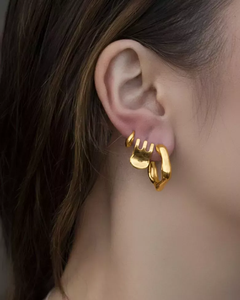 SANA Gold Huggies | Domed Chunky Small Hoops