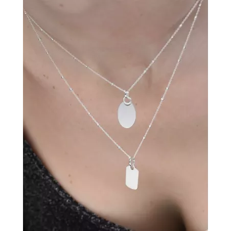 Sterling Silver Necklace with Oval Pendant - moon