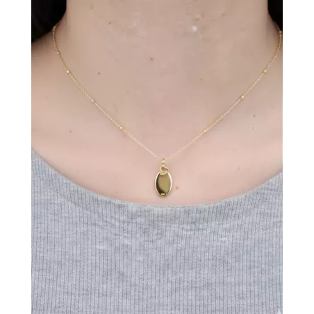 Gold Engravable Medal Necklace with Oval Plaque - moon