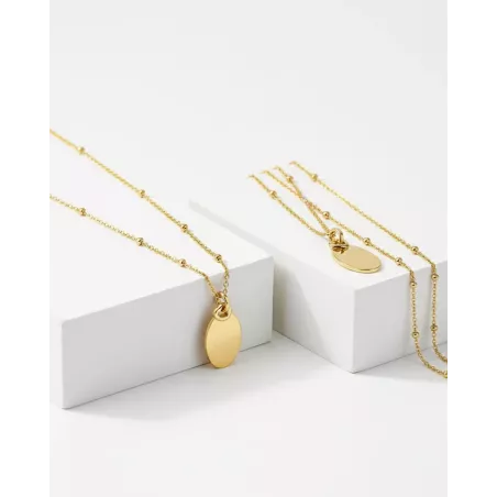 Gold Engravable Medal Necklace with Oval Plaque - moon