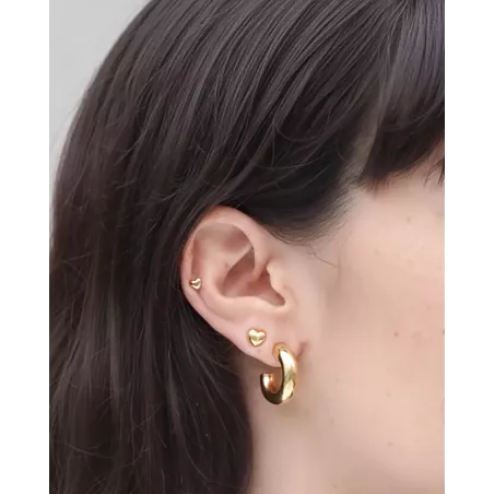 Gold Three-Dimensional Heart Earrings | moon