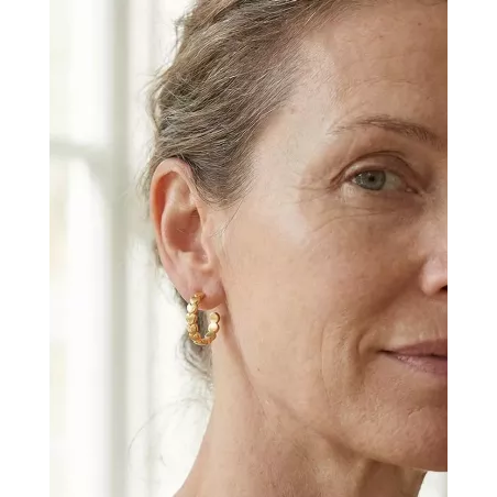 CILE Gold Earrings | Gold-Plated Sterling Silver Hoops Hearts - moon
