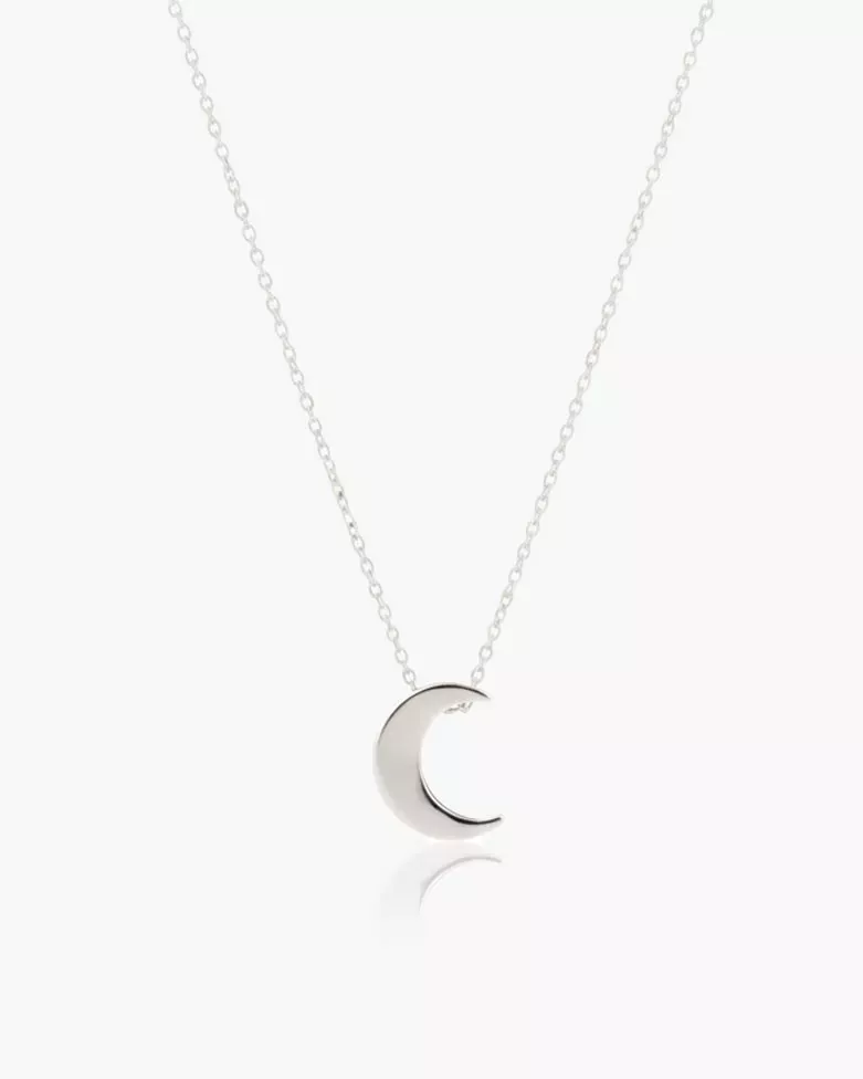 Amal Silver Necklace | Minimalist Fine Silver Crescent Moon