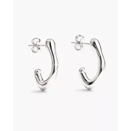 ZAFRA Earrings | Irregular Elongated Silver Earrings - moon