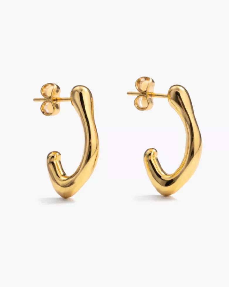 ZAFRA Gold Earrings | Elongated Asymmetrical Gold-Plated Silver Earrings - moon