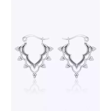 DHARMA Earrings | Ethnic Boho Style Openwork Sterling Silver - moon