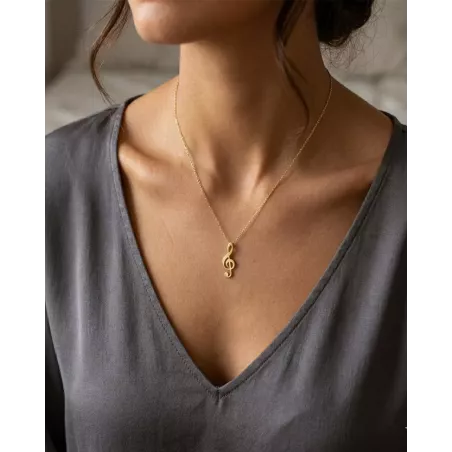 Collar Clave de Sol Musical en Plata Dorada - moon