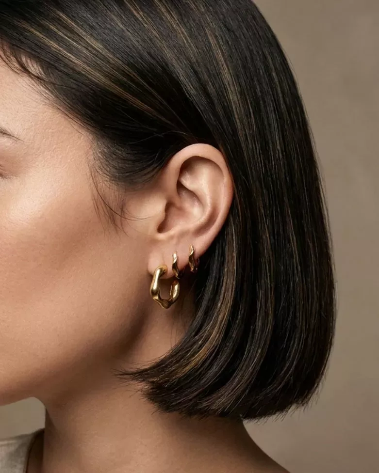 Pendientes KALAYO oro mini | Aro Irregulares en plata dorada - moon