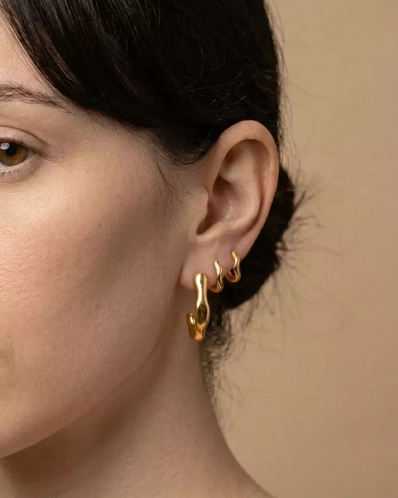 ZAFRA Gold Earrings | Elongated Asymmetrical Gold-Plated Silver Earrings - moon