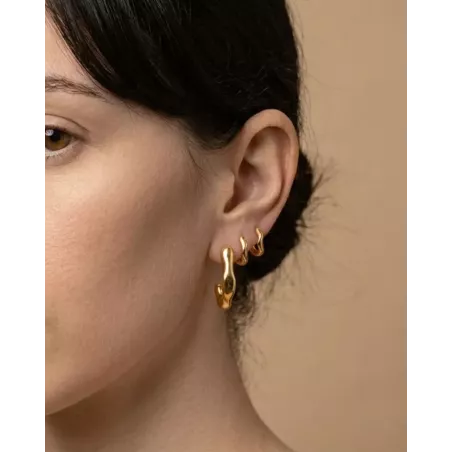 ZAFRA Gold Earrings | Elongated Asymmetrical Gold-Plated Silver Earrings - moon