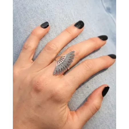 ALIS Ring | Fan Ring in Sterling Silver with Ethnic Boho Design - moon