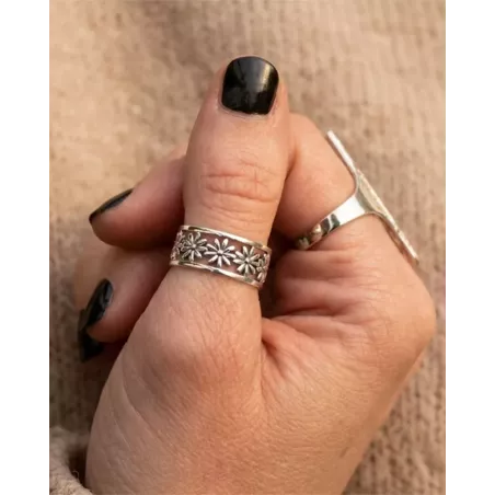 IRIS Ring | Floral Openwork Design Silver Ring - moon