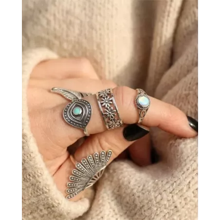 IRIS Ring | Floral Openwork Design Silver Ring - moon