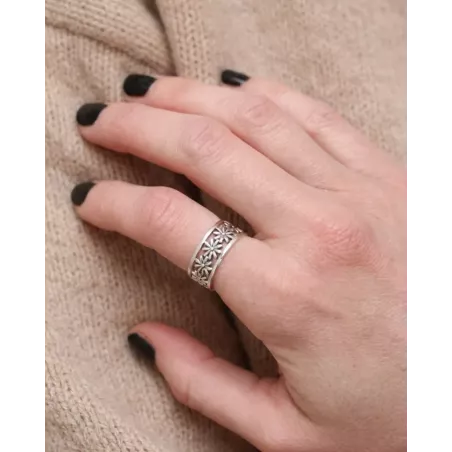 IRIS Ring | Floral Openwork Design Silver Ring - moon