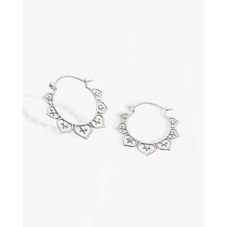 SARU Earrings | Women's Sterling Silver Hoop Earrings with Ethnic Embellishments - moon