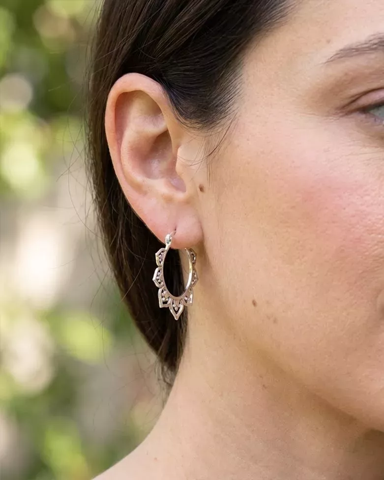 Pendientes SARU | Aros en plata mujer con adornos étnicos - moon