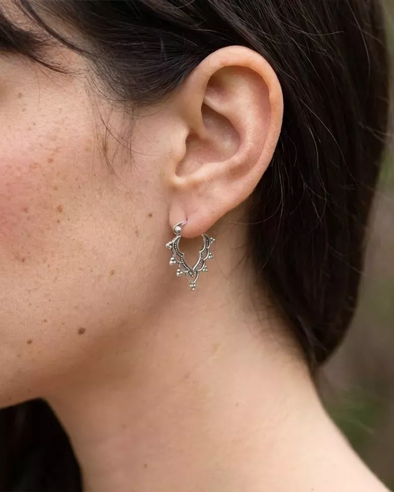 Pendientes DHARMA | Estilo Étnico Boho Calado de Plata de Ley - moon