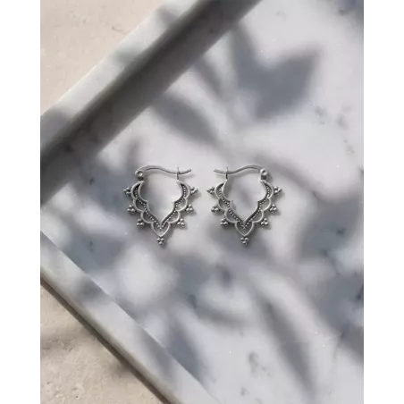 DHARMA Earrings | Ethnic Boho Style Openwork Sterling Silver - moon