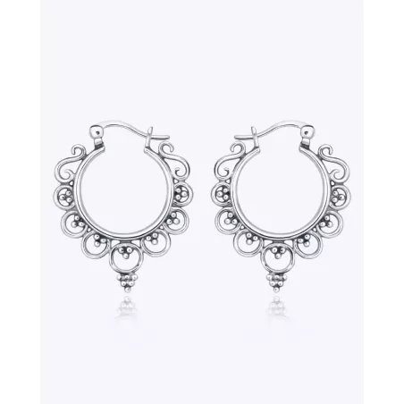 NOVA Earrings | Boho Silver Hoop Earrings with Dangle Details - Moon