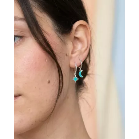 Aros TYRA | Pendientes en Plata con Luna y Estrella de Ópalo - moon