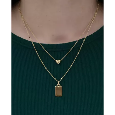 Engravable Gold Necklace with Rectangular Heart Pendant | moon