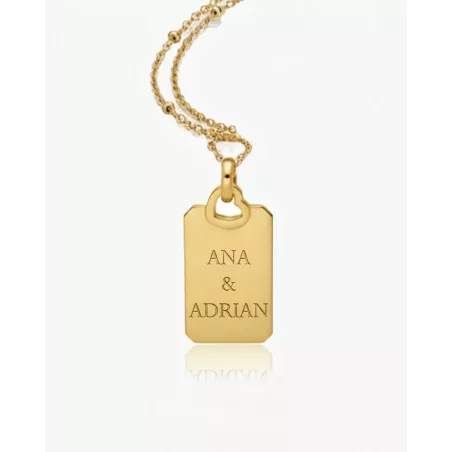 Engravable Gold Necklace with Rectangular Heart Pendant | moon