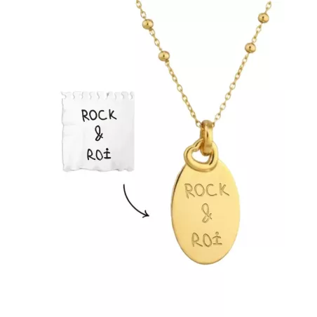Personalized Medal Necklace | Engravable Plate: Drawing, Word... - moon