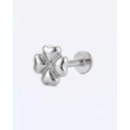 ZORAI Silver Piercing | Sterling Silver Small Clover Flat Closure - Moon