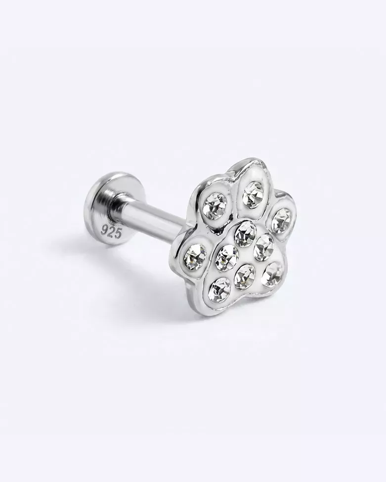 DRAVEN Silver Piercing | Pet Paw Print in 925 Sterling Silver with Cubic Zirconia - moon