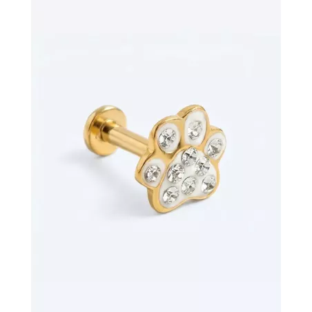 DRAVEN Gold Piercing | Pet Paw Print Gold with Cubic Zirconia - moon