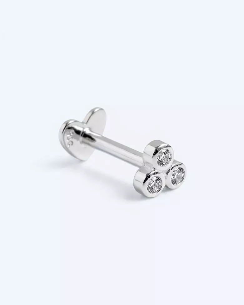 Silver Coran Piercing | Three Sparkling 925 Sterling Silver Studs with Cubic Zirconia - Moon