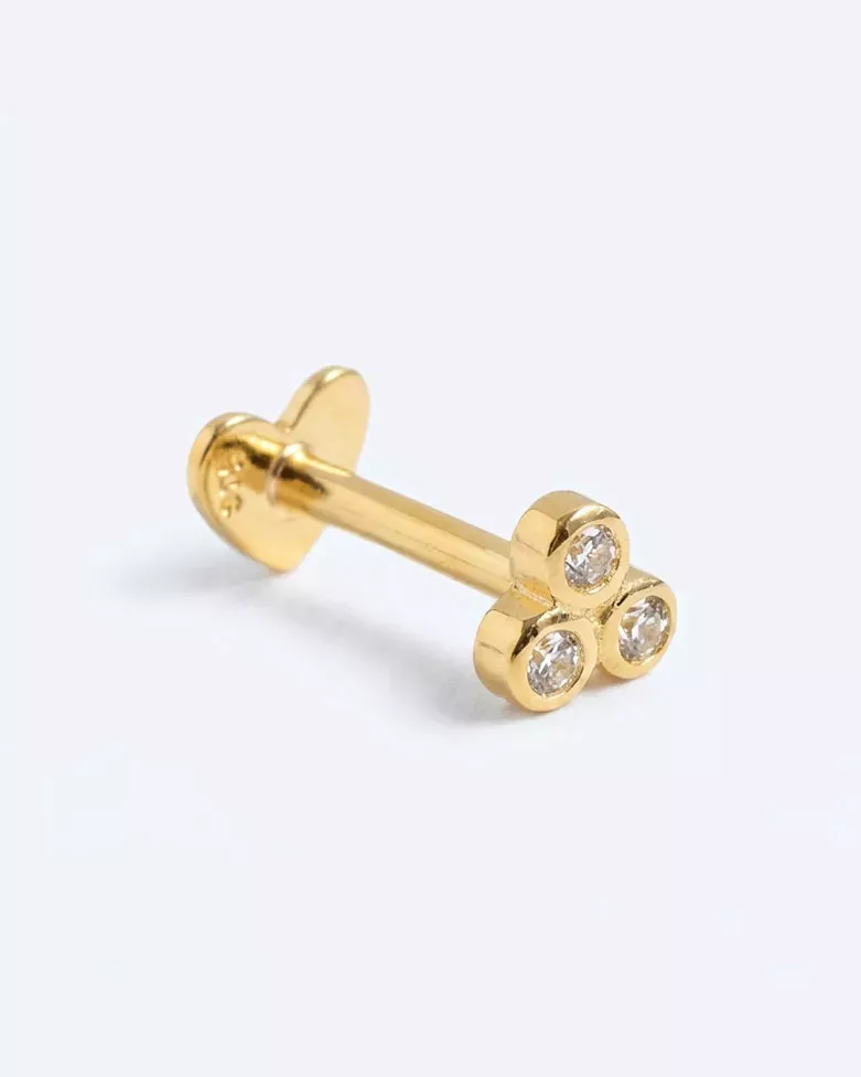 Gold Coran Piercing | Three Gold Sparkles with Cubic Zirconia - Moon