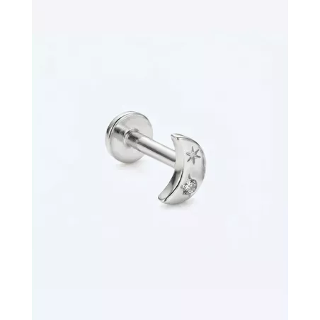 NIVA Silver Piercing | 925 Sterling Silver Crescent Moon with Cubic Zirconia - moon