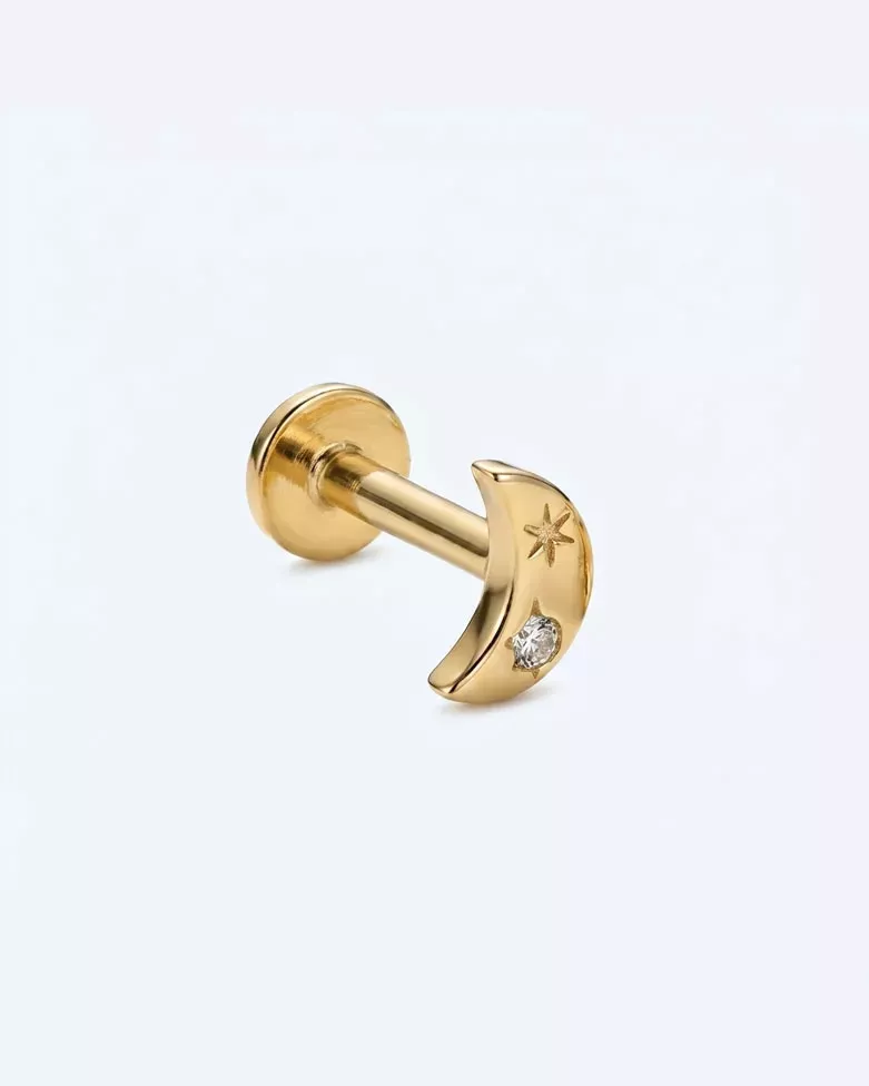 NIVA Gold Piercing | Gold Crescent Moon with Cubic Zirconia - moon