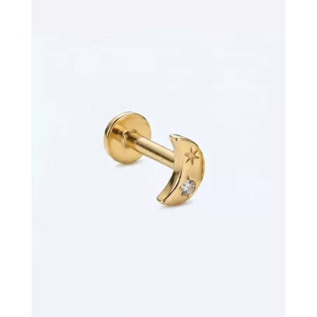 NIVA Gold Piercing | Gold Crescent Moon with Cubic Zirconia - moon