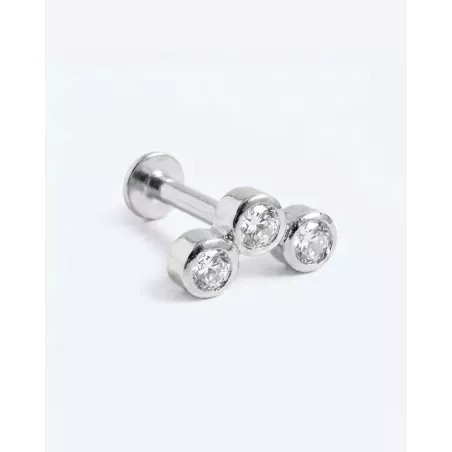 Silver Venous Piercing | 925 Sterling Silver Triple Stud with Internal Thread - moon