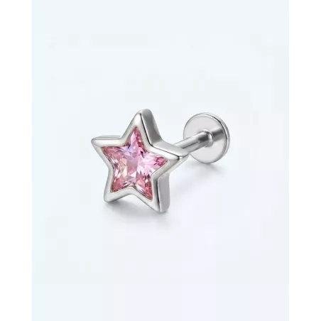 Taro Piercing in Silver | Pink Star in 925 Sterling Silver with Internal Threading - moon