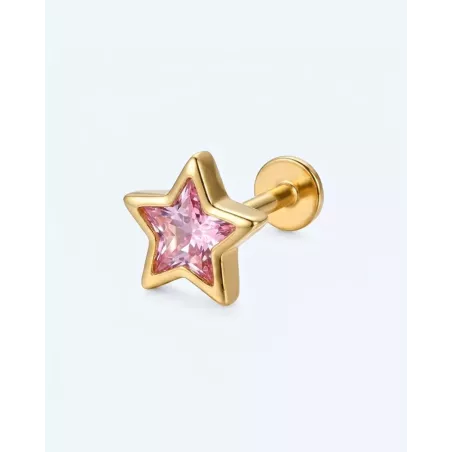 Gold Taro Piercing | Gold Star Piercing with Pink Cubic Zirconia - moon