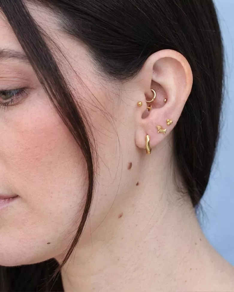 MYRKA Gold Piercing | Ball with Flat Clasp in Gold-Plated Silver - Moon