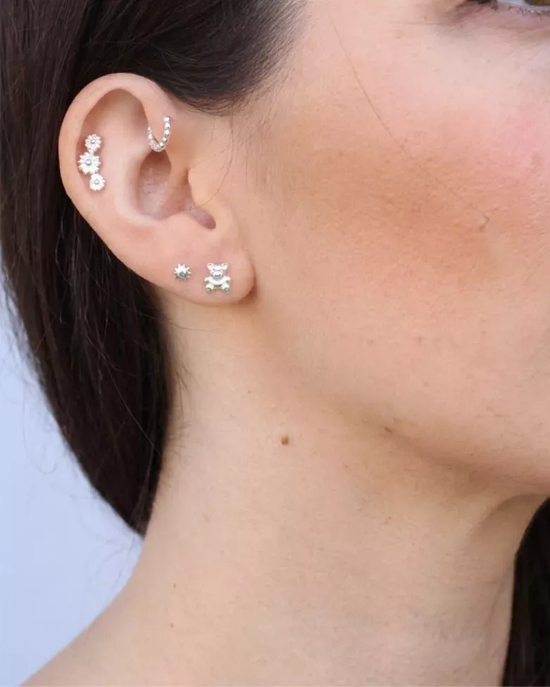 KRYLA Silver Piercing | 925 Sterling Silver Teddy Bear - moon