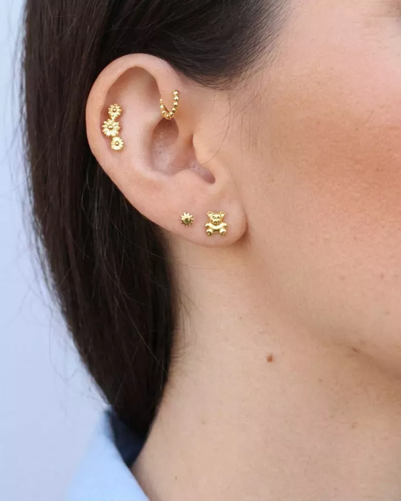 KRYLA Gold Piercing | 925 Sterling Silver Bear Piercing - moon